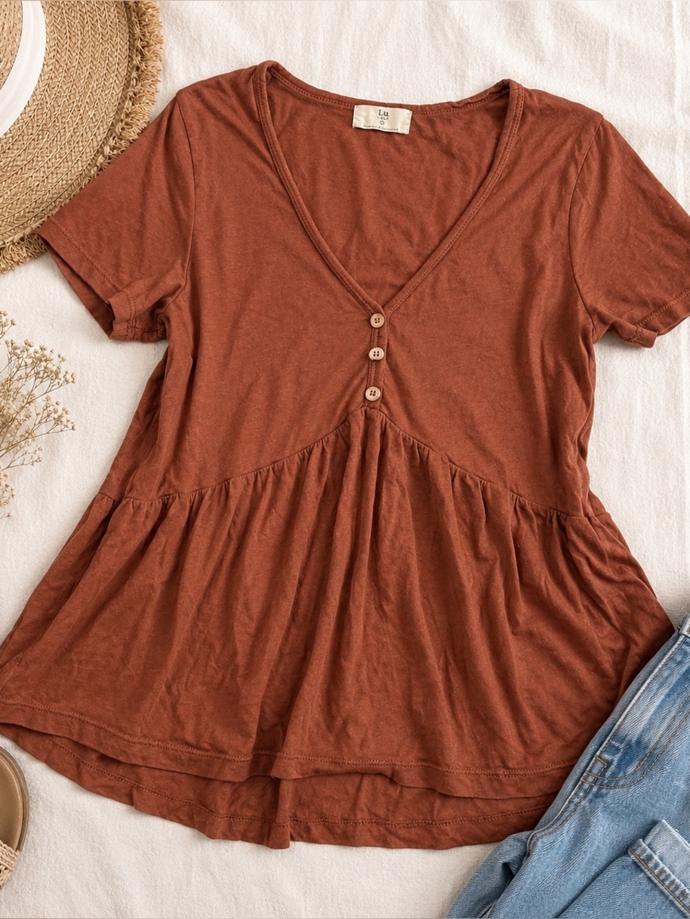 Anthropologie t.la Rust Orange Peplum Top Women's Small‎ Cotton Modal